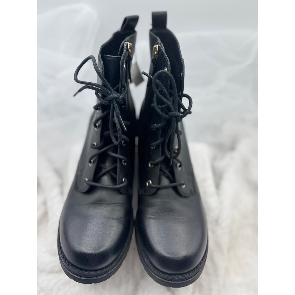 Cole Haan Camea Leather Combat Boots Black Side Zipper & Lace-Up Size 9B - Picture 4 of 15